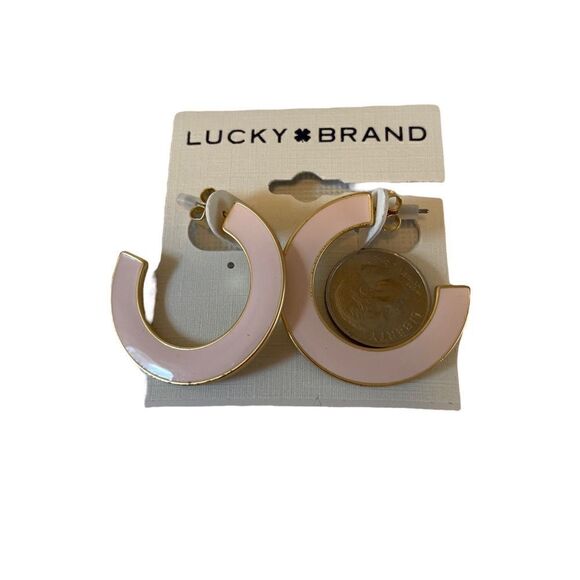 Lucky Brand Light Pink & Gold Enamel Medium Sized Hoops. - Picture 6 of 6